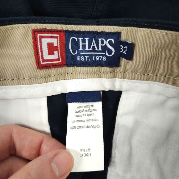 NWT Chaps Mens 32 Navy Blue Pleated Pleat Front Chino Khaki Shorts - Picture 4 of 7